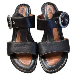 Born Womens Size 7 Black Leather 2 Buckle Strappy Sandals
